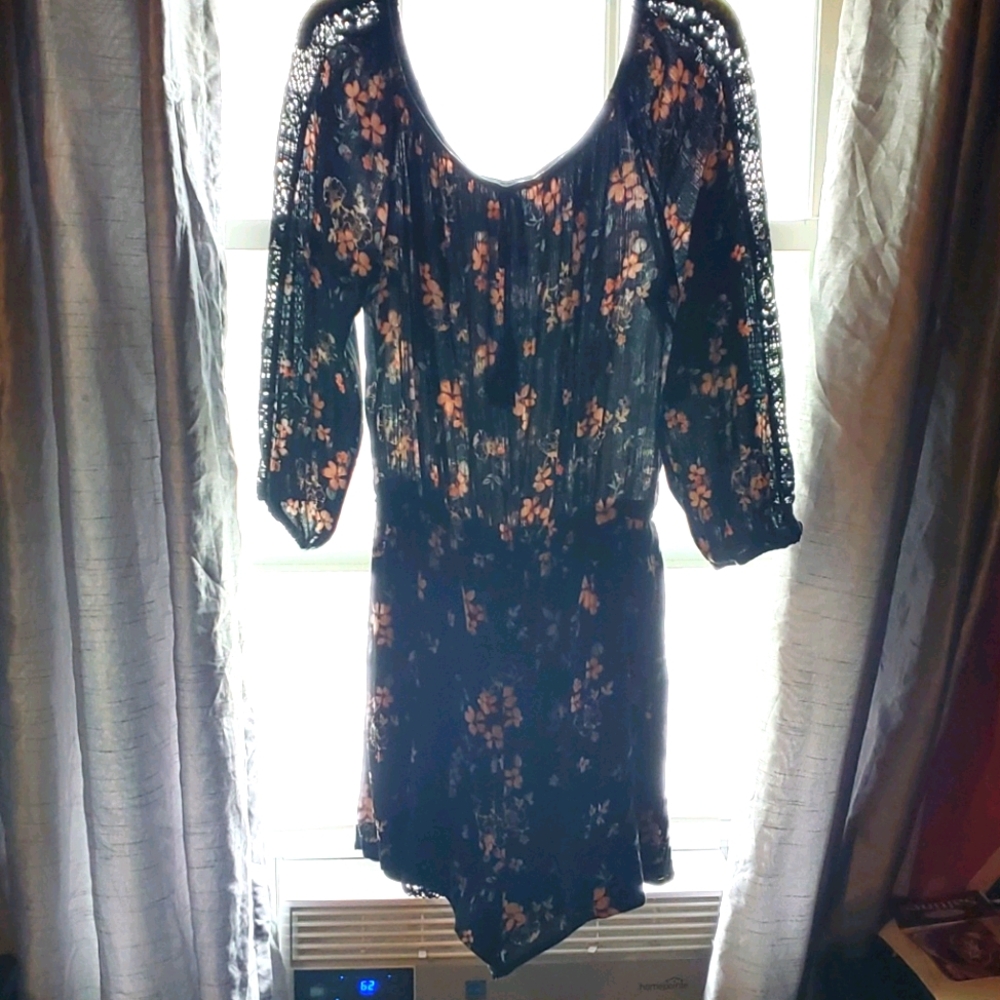 Black with pink floral long-sleeved romper